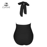 Monokini Negro Cuello Halter Escotado