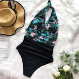 Monokini Negro con Flores Espalda Escotada