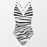 Monokini Tigre Blanco y Negro Espalda Cruzada