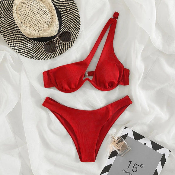 Bikini Cintura baja Tirante Cruzado Rojo