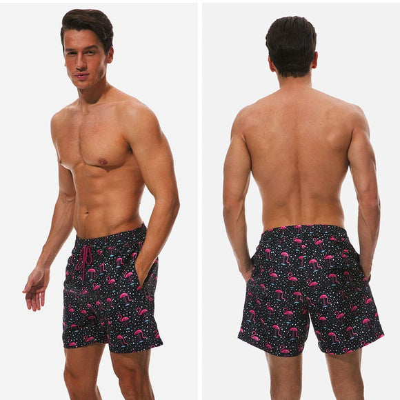 Traje de baño Caballero Short Negro Flamingos Rosa