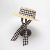 Sombrero de Paja con Moña Cuadriculada Neg/Bla