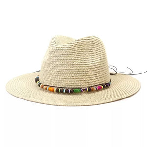 Sombrero Beige cincho con detalles de madera