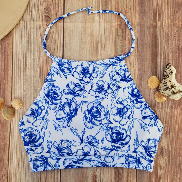 Top de Bikini Cuello Halter DESIRE Rosas Azules Niña