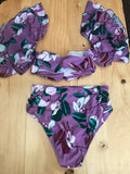 Bikini Púrpura Hojas verdes con Manga