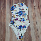 Monokini Blanco Flores Azules/Corintas