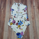 Monokini Blanco Flores Azules/Corintas