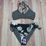 Bikini Reversible Trenzado Negro Rayado