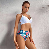 Bikini Cintura Alta Aqua Floreado Top Blanco