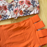 Bikini Cintura Alta Abierto Peach Floreado