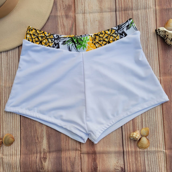 Short de Bikini DESIRE Blanco con Pretina de Piñas Dama