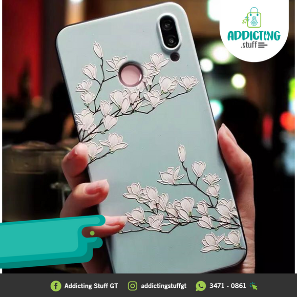 Case Celeste Flores Blancas para Huawei