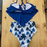 Bikini fam Top Vuelos Palmeras Azul Mom