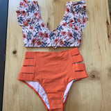 Bikini Cintura Alta Abierto Peach Floreado