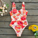 Monokini Blanco de tirantes Flores Naranjas