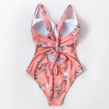 Monokini Peach Flores Blancas Cruce Frontal