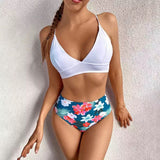 Bikini Cintura Alta Aqua Floreado Top Blanco