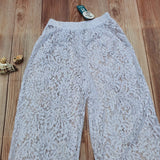 Pantalón Playero Desire Acampanado Encaje Blanco