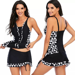 Tankini Tirante Negro/Blanco Vestido Triángulo