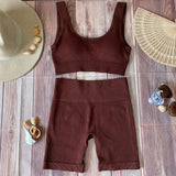 Conjunto Deportivo Top + Short Café Sin Escote