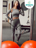 Conjunto Deportivo Legging + Top Gris camuflaje