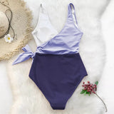 Monokini cruzado Azul blanco con moña