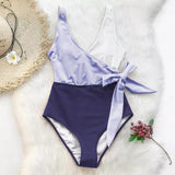 Monokini cruzado Azul blanco con moña