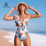 Monokini Vuelo y Tirante Blanco con Hojas