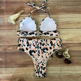 Bikini Cinta Negra Leopardo Rosa