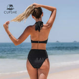 Bikini Encaje Negro Cintura Alta Cuello Halter