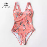 Monokini Peach Flores Blancas Cruce Frontal