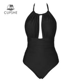 Monokini Negro Cuello Halter Escotado