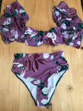 Bikini Púrpura Hojas verdes con Manga