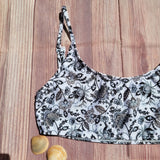 Top de Bikini Estilo Brasileño Niña DESIRE Blanco Flores Negras