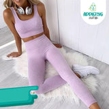 Conjunto Deportivo Top + Legging Franjas Lila