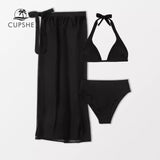 Conjunto Bikini cintura Baja y falda color Negro Desire