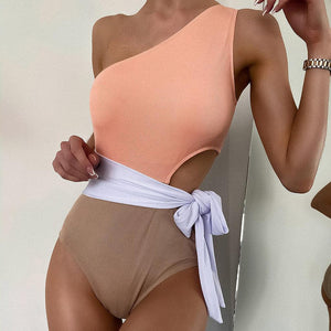 Monokini Rosa/Beige Moña Blanca Cruzada (Oferta)