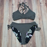 Bikini Reversible Trenzado Negro Rayado