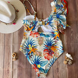 Monokini Vuelo y Tirante Blanco con Hojas