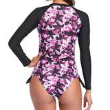 Monokini manga Larga Negra Flores moradas