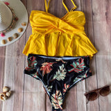 Tankini Amarillo Cintura Alta Negro