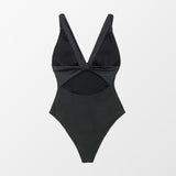 Monokini Negro Escote en V con Vuelos