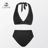 Bikini Encaje Negro Cintura Alta Cuello Halter