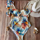 Monokini Vuelo y Tirante Blanco con Hojas
