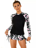 Tankini Manga Larga con Short Negro Rosas