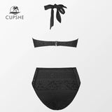 Bikini Encaje Negro Cintura Alta Cuello Halter