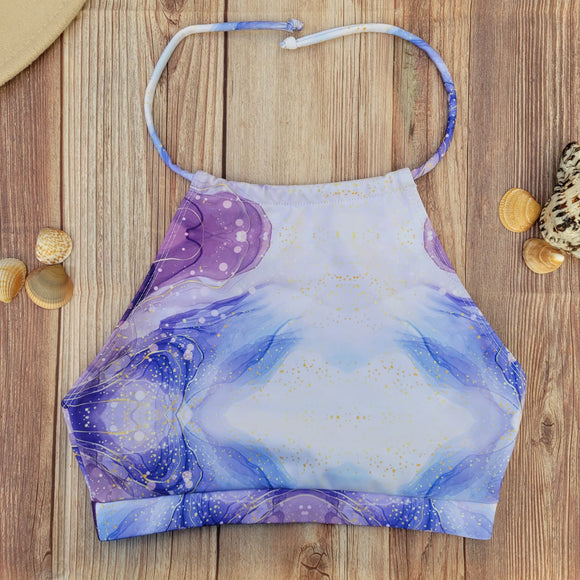 Top de Bikini Cuello Halter DESIRE Marmoleado Lila y Morado Niña