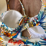 Monokini Vuelo y Tirante Blanco con Hojas