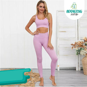 Conjunto Deportivo Top + Legging Franjas Lila