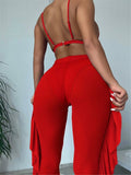 Conjunto Bikini y Pantalón pierna alta Rojo